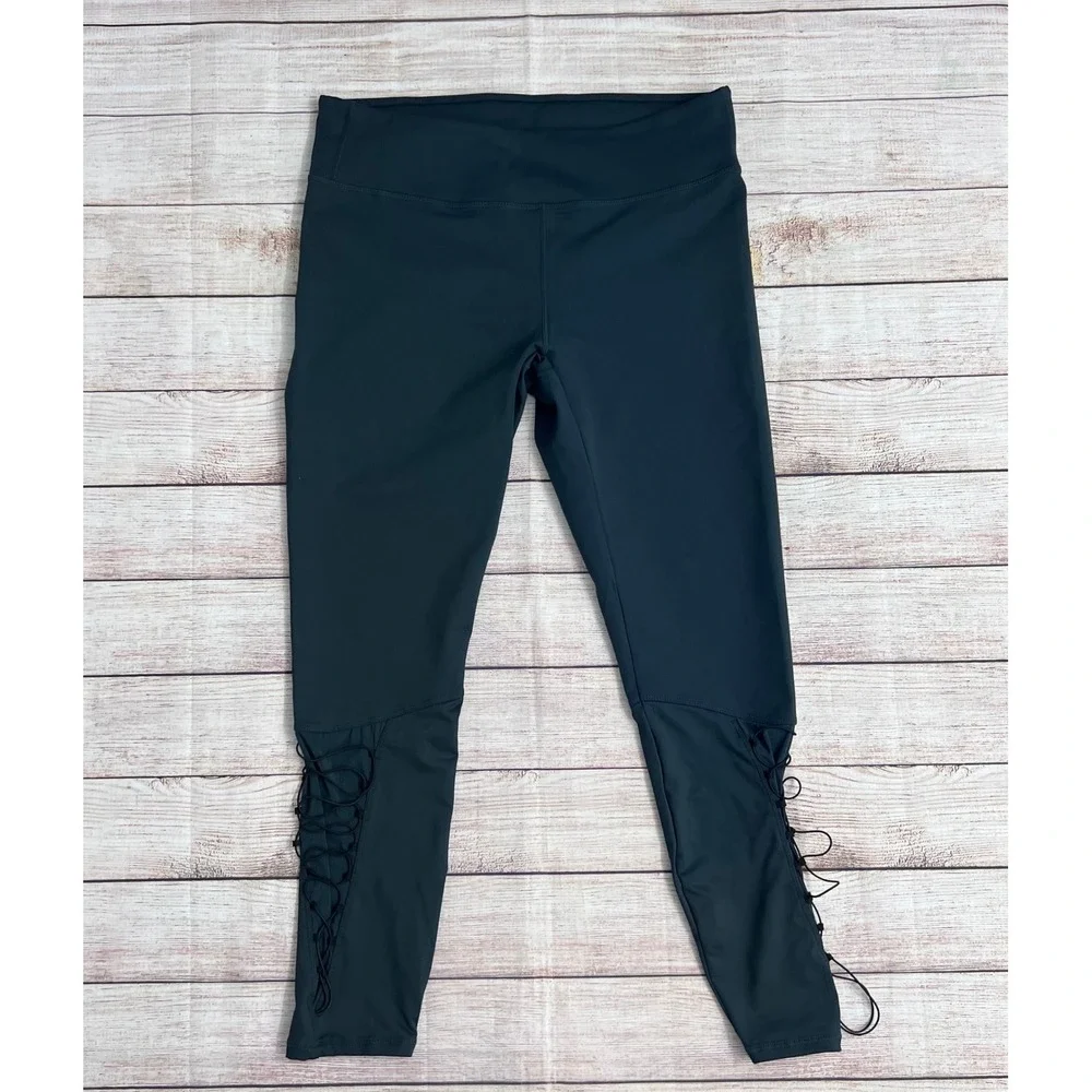 NWT Demi Lovato x Fabletics PowerHold‎ Lace Up Leggings Dark Teal Green Size Lg